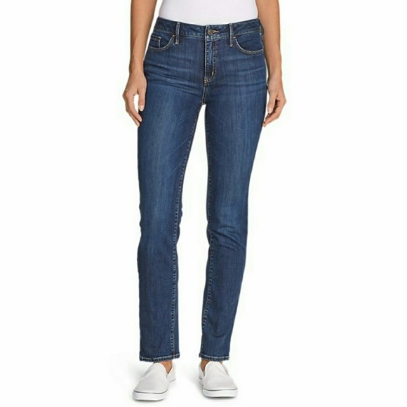 Eddie Bauer Denim - Eddie Bauer Jeans Womens Sz 12 Curvy Slim Straight Dark Wash Blue Denim